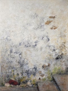 "the tower wall" abstract acrylic, marbel powder,   collage.