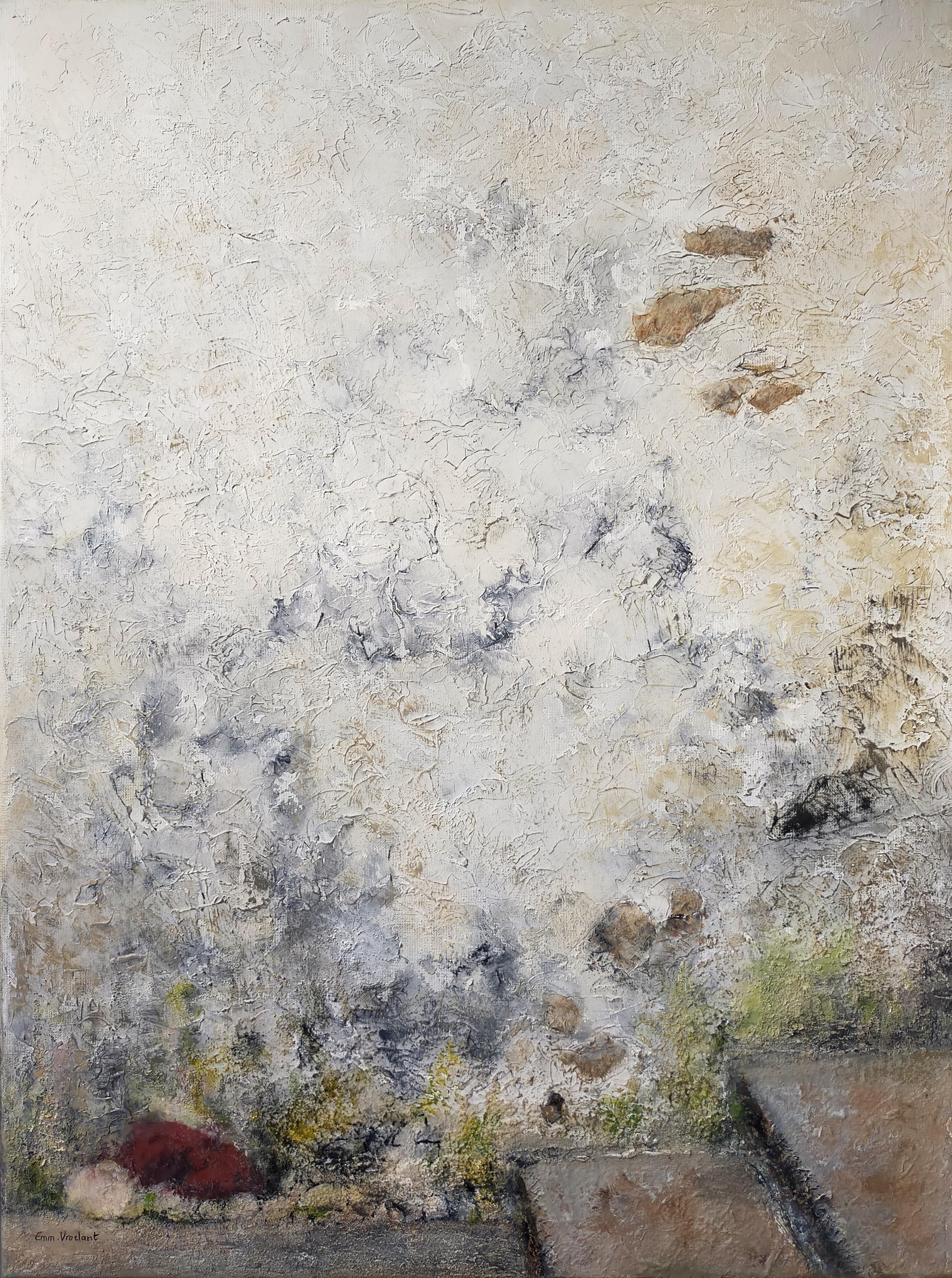 "the tower wall" abstract acrylic, marbel powder,   collage. - Mixed Media Art by Emmanuelle Vroelant