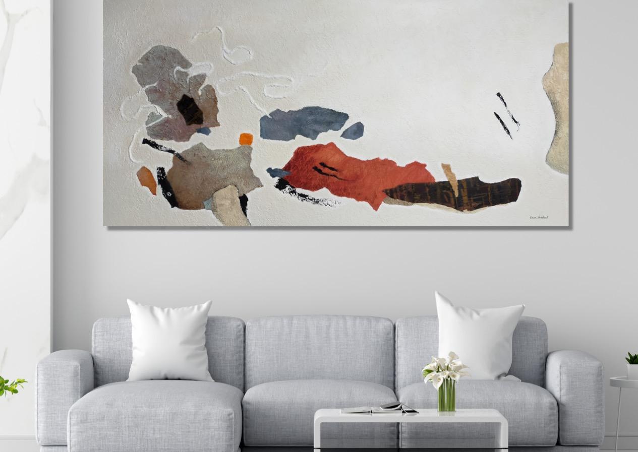 « Les violons de l'automne...  acrylique abstraite, poudre de marbre, lino sur châssis aluminium - Painting de Emmanuelle Vroelant