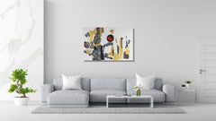 "Ungepflügt" Abstraktes Acryl, Collage, Blattgold, auf Leinen  Aluminium-Leinwand