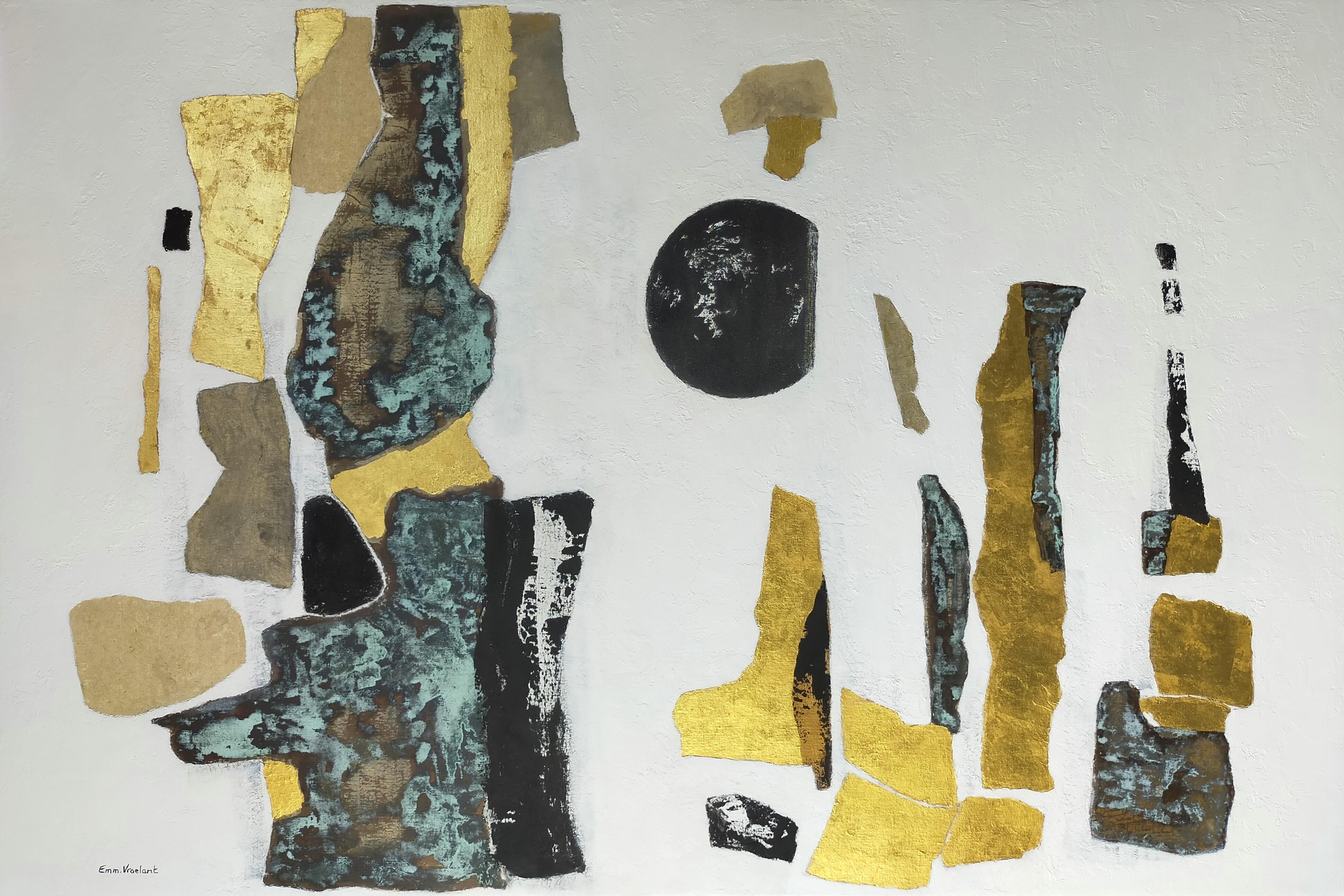 "Ungepflügt" Abstraktes Acryl, Collage, Blattgold, auf Leinen  Aluminium-Leinwand
