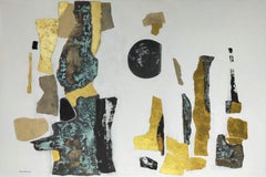 "Ungepflügt" Abstraktes Acryl, Collage, Blattgold, auf Leinen  Aluminium-Leinwand