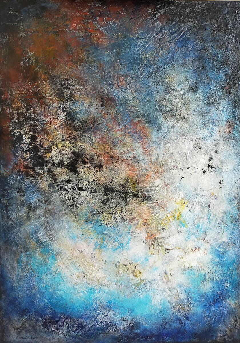 Emmanuelle Vroelant Abstract Painting – ""Warnung""  Abstrakte Acrylfarbe auf Leinenplatte 95x62cm 2022 