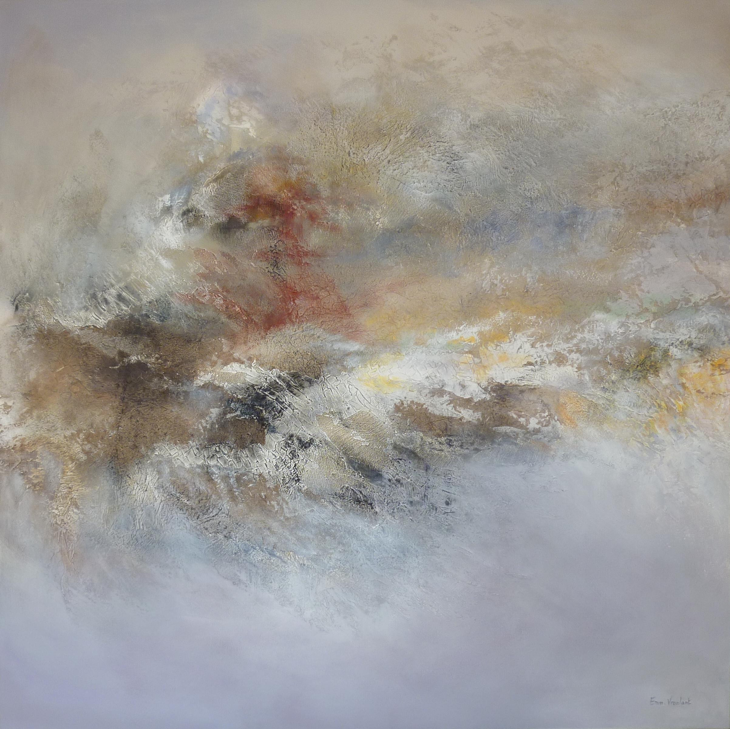Abstract Painting di Emmanuelle Vroelant - "Vento d'inverno" acrilico astratto  polvere di marmo su tela 120x120cm 2016