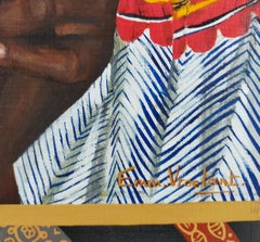 ""Foulard bleu""  figuratif  acrylique sur panneau de lin 60 x173 cm 1986