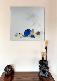 "Zen pebbles"  abstract acrylic , marble, collage, 80x80cm.