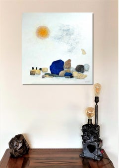 "Zen pebbles"  abstract acrylic , marble, collage, 80x80cm.