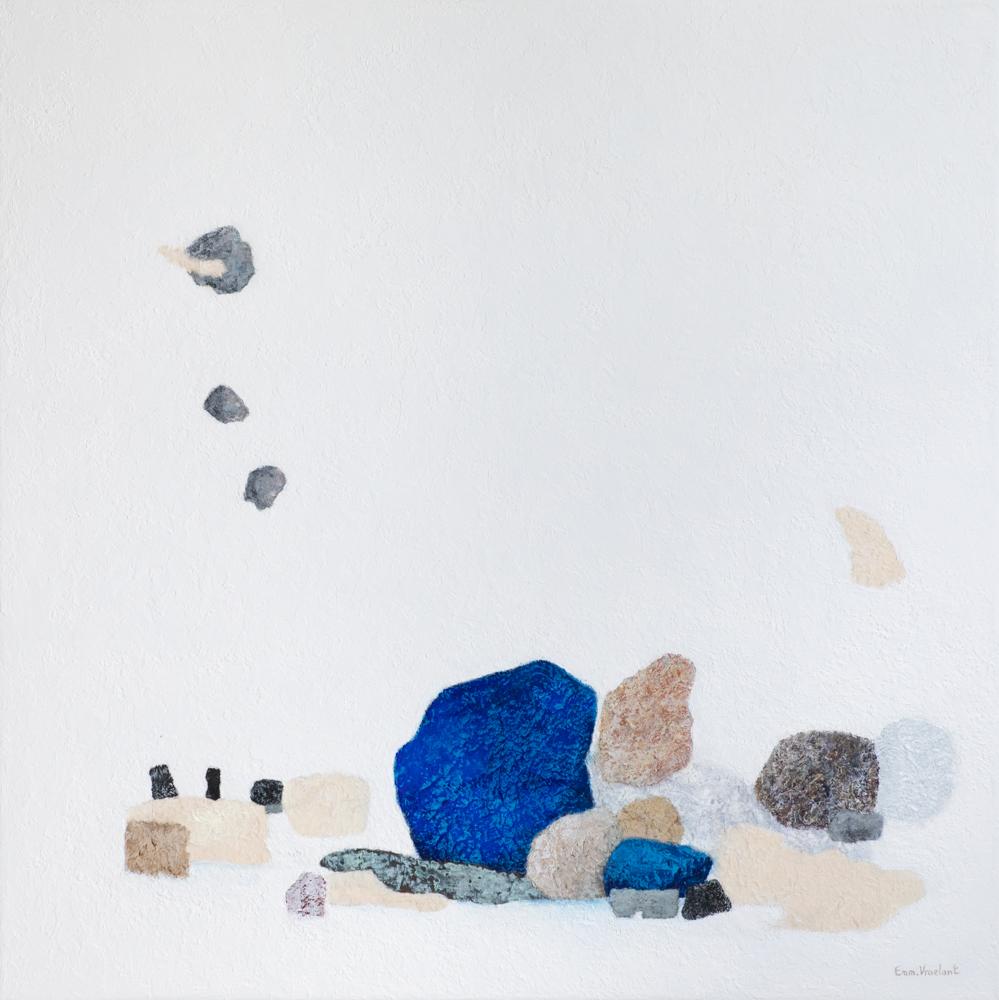 Emmanuelle Vroelant Abstract Painting - "Zen pebbles"  abstract acrylic , marble, collage, 80x80cm.