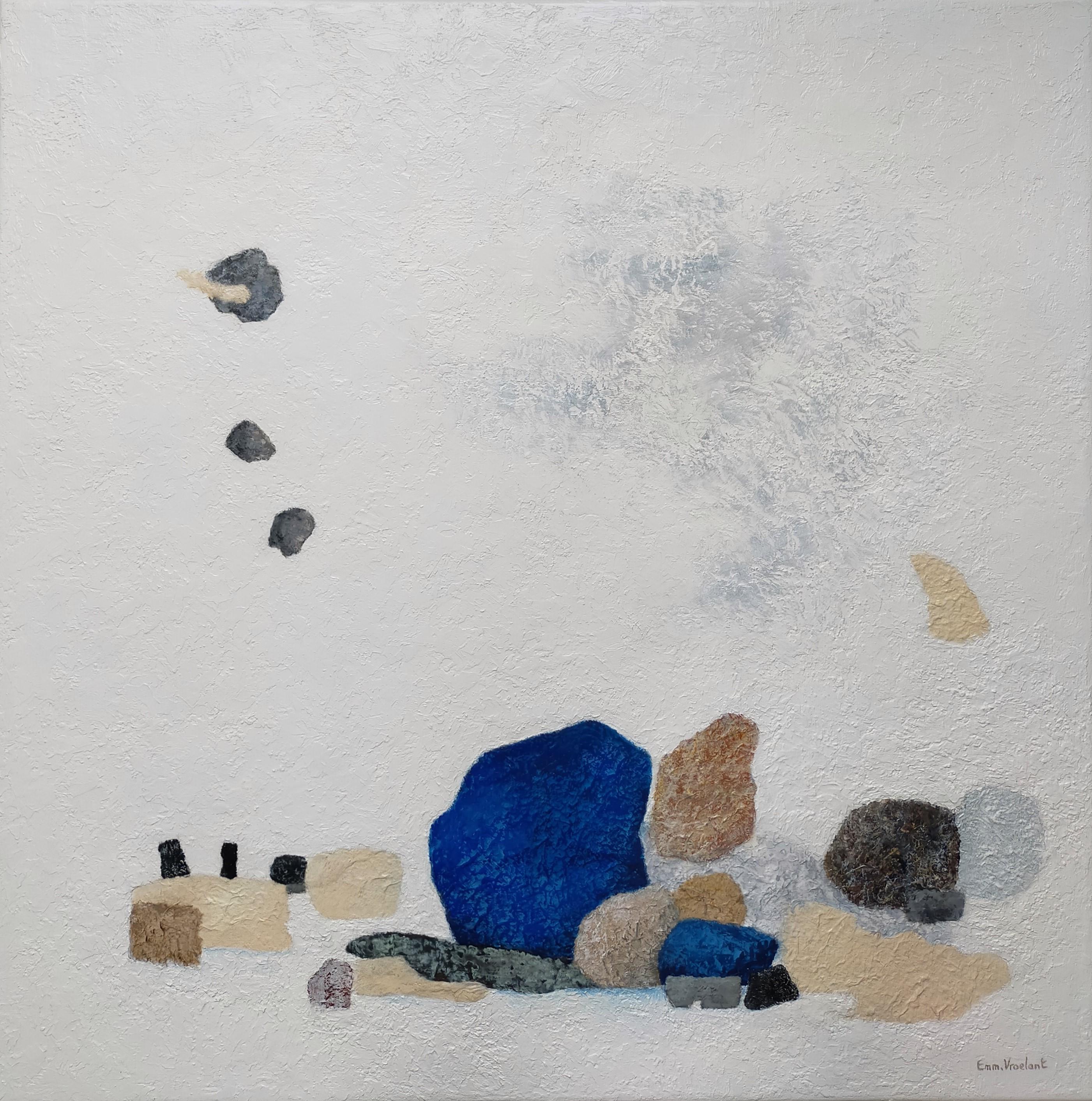 "Guijarros Zen"  acrílico abstracto , mármol, collage, 80x80cm.