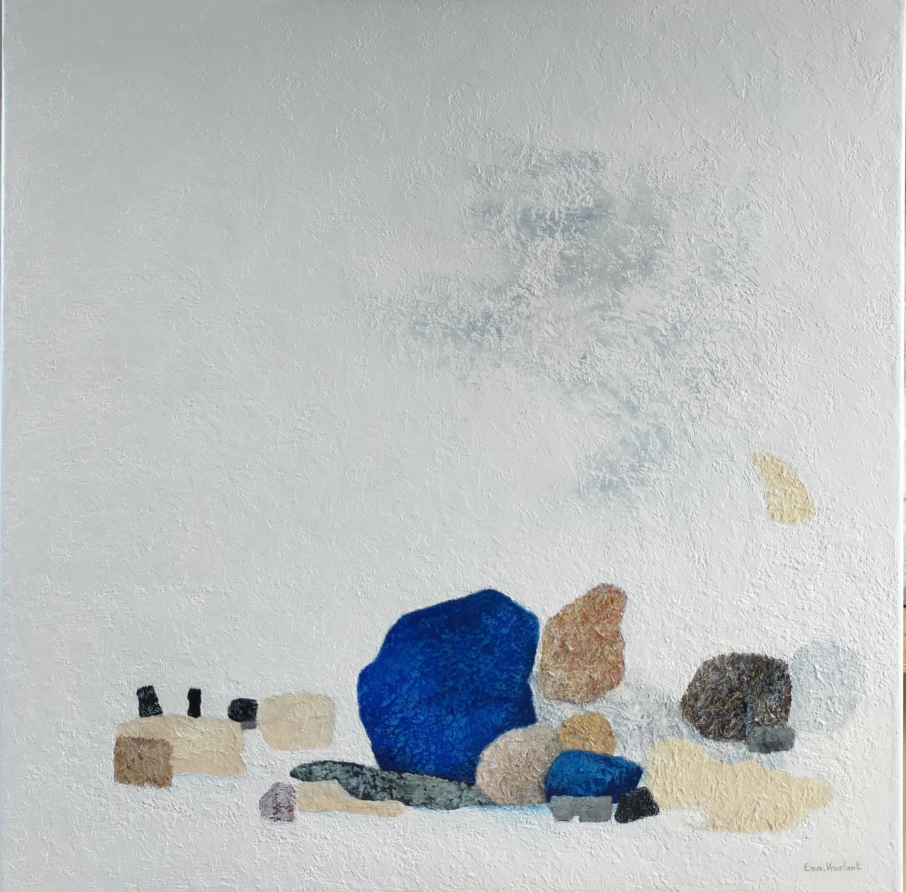 "Zen pebbles"  abstract acrylic , marble, collage, 80x80cm.