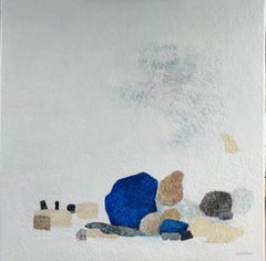 "Zen pebbles"  abstract acrylic , marble, collage, 80x80cm.