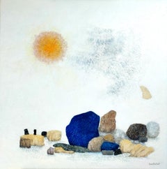 "Zen pebbles"  abstract acrylic , marble, collage, 80x80cm.