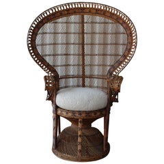Vintage Emmanuelle Wicker and Rattan Peacock Armchair, France, 1970s