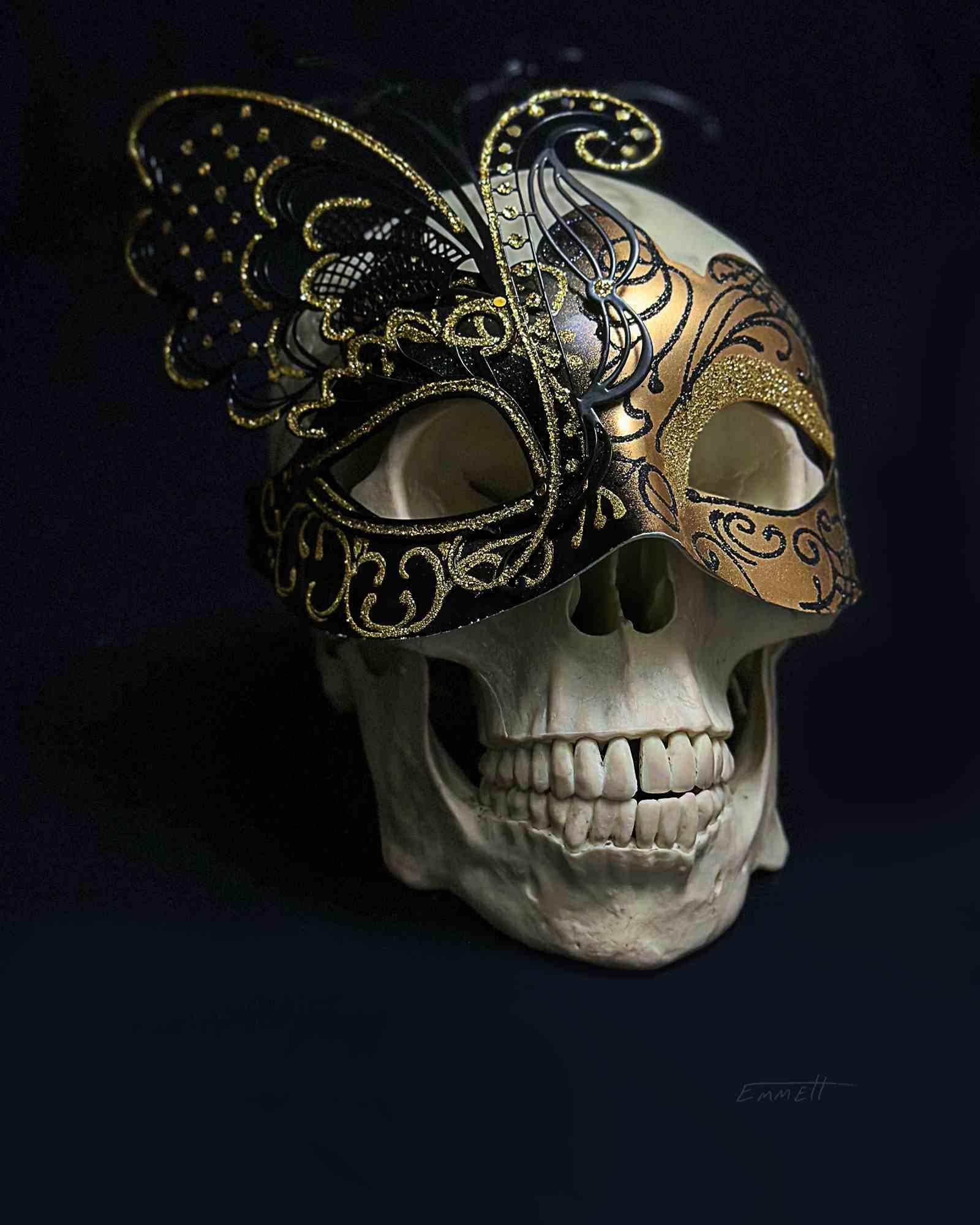 Photograph inspired by the history of the Aztec culture using masks to portray their Gods during celebrations and ceremonies. In Aztec religion, Itzpapalotl (Obsidian Butterfly) is a death Goddess who ruled over Tamoanchan, the heavenly plane of