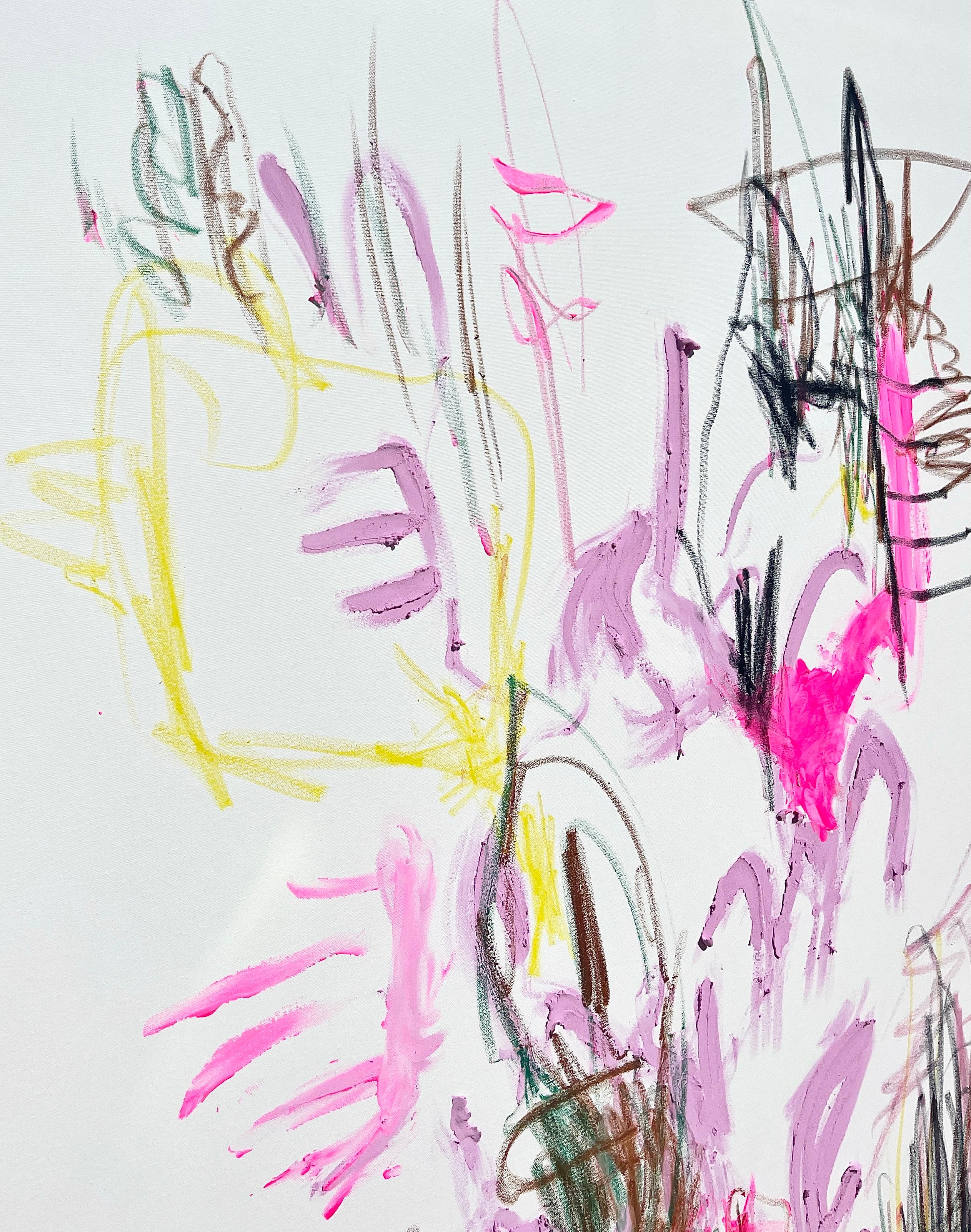 opera d'arte astratta espressionista, scandinava e in fiore - Abstract Painting Grigio di Emmi Granlund