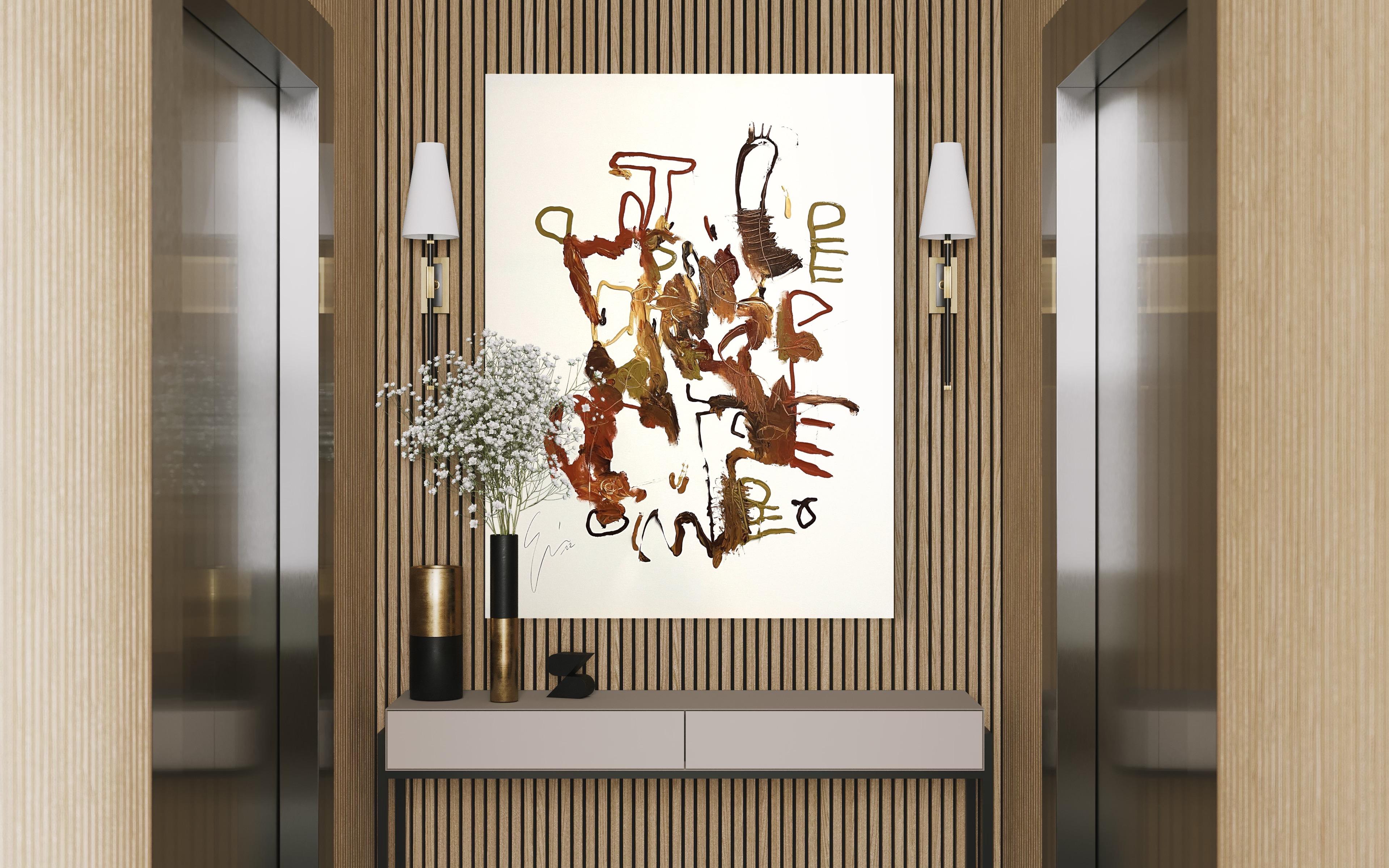 'Connected' Abstract Expressionist, Scandinavian artwork, auburn white base - Painting by Emmi Granlund