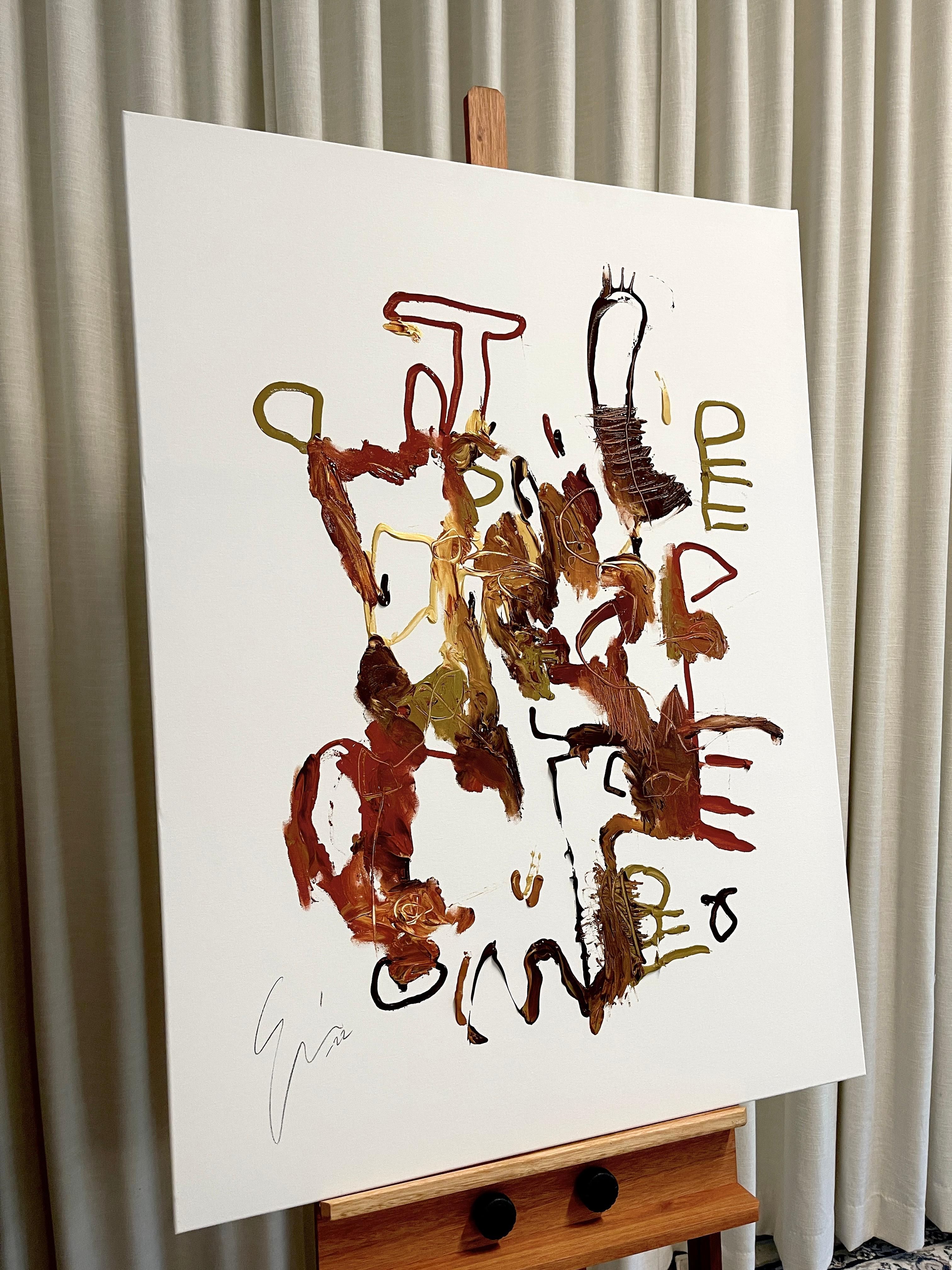 'Connected' Abstract Expressionist, Scandinavian artwork, auburn white base For Sale 2