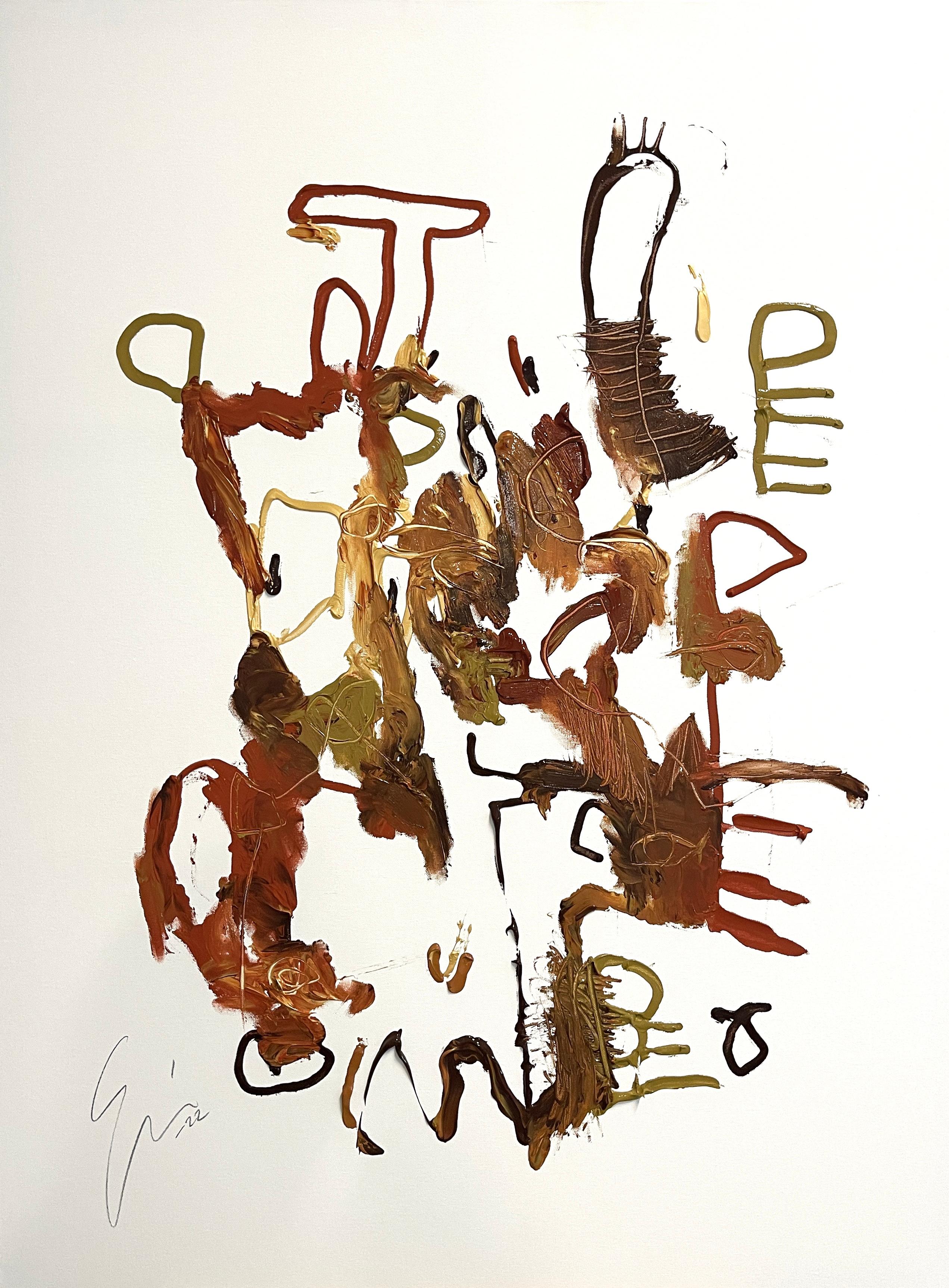 'Conectado' Expresionista Abstracto, obra de arte escandinava, base blanca rojiza