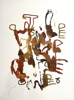 'Connected' Espressionista astratto, opera d'arte scandinava, base bianco ramato
