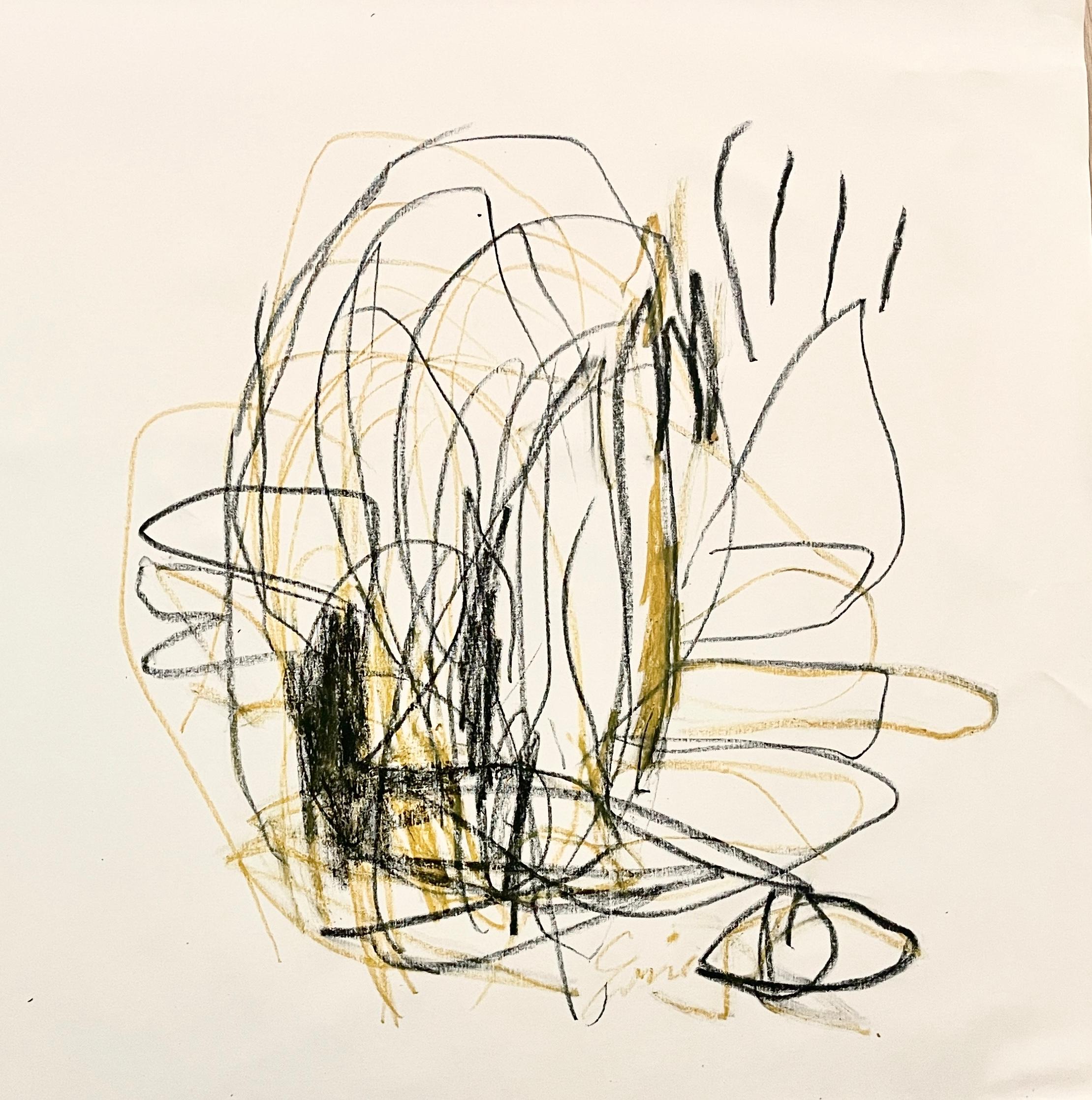 Abstrakter Expressionismus, skandinavisches Kunstwerk, schwarz-weiß-gelb, minimalistisch – Painting von Emmi Granlund
