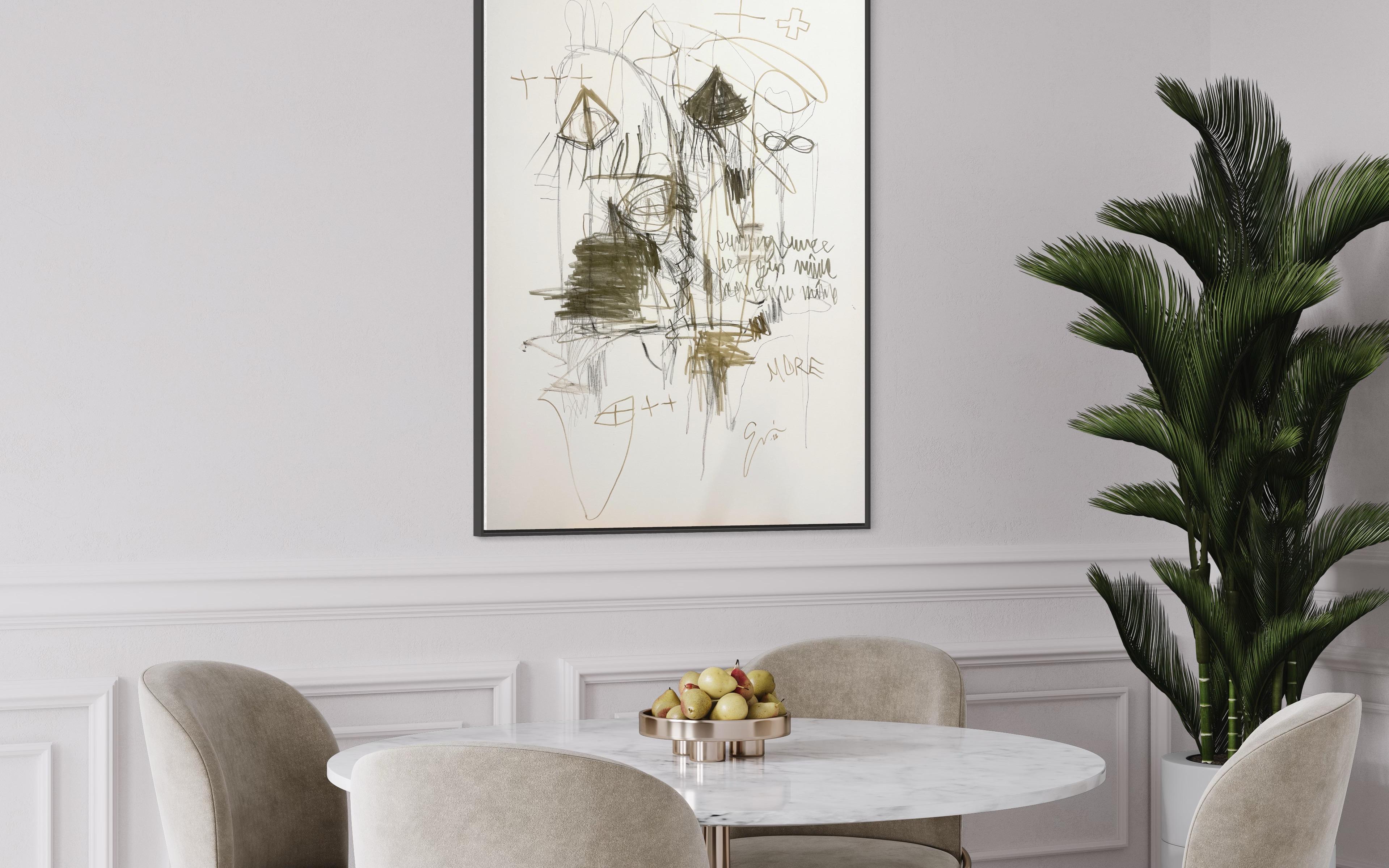 'More' Abstract Expressionist, Scandinavian artwork, forest green white - Gray Abstract Painting by Emmi Granlund