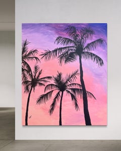 'palmtrees' pink purple sunset, exotic view, dream landscape, escape, manifest