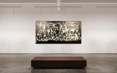 Abstrakter Expressionismus, skandinavisches Kunstwerk, schwarzer Ledersockel ''PS01'' 