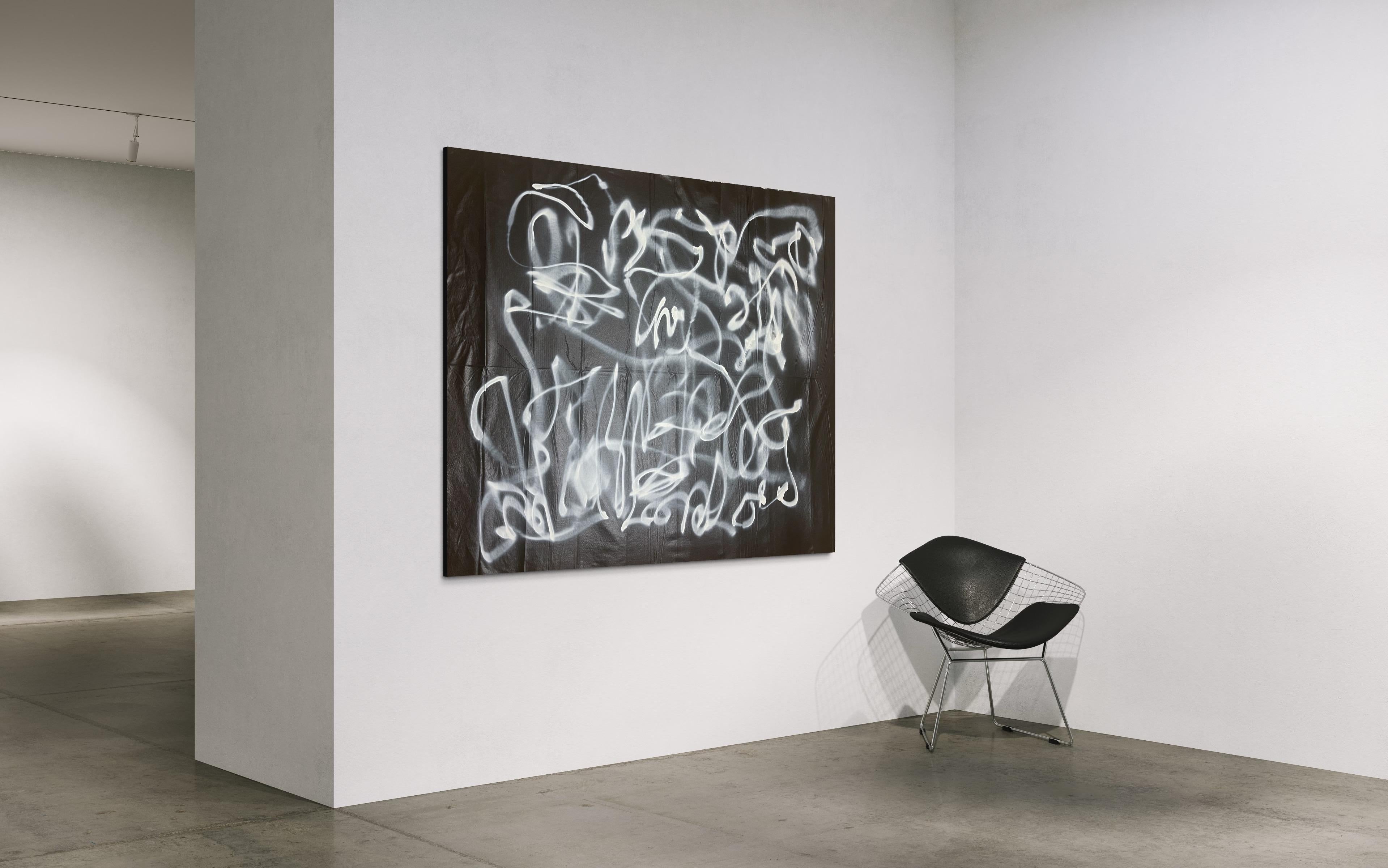 Abstrakter Expressionismus, skandinavisches Kunstwerk, schwarzer Ledersockel ''PS02''  im Angebot 1
