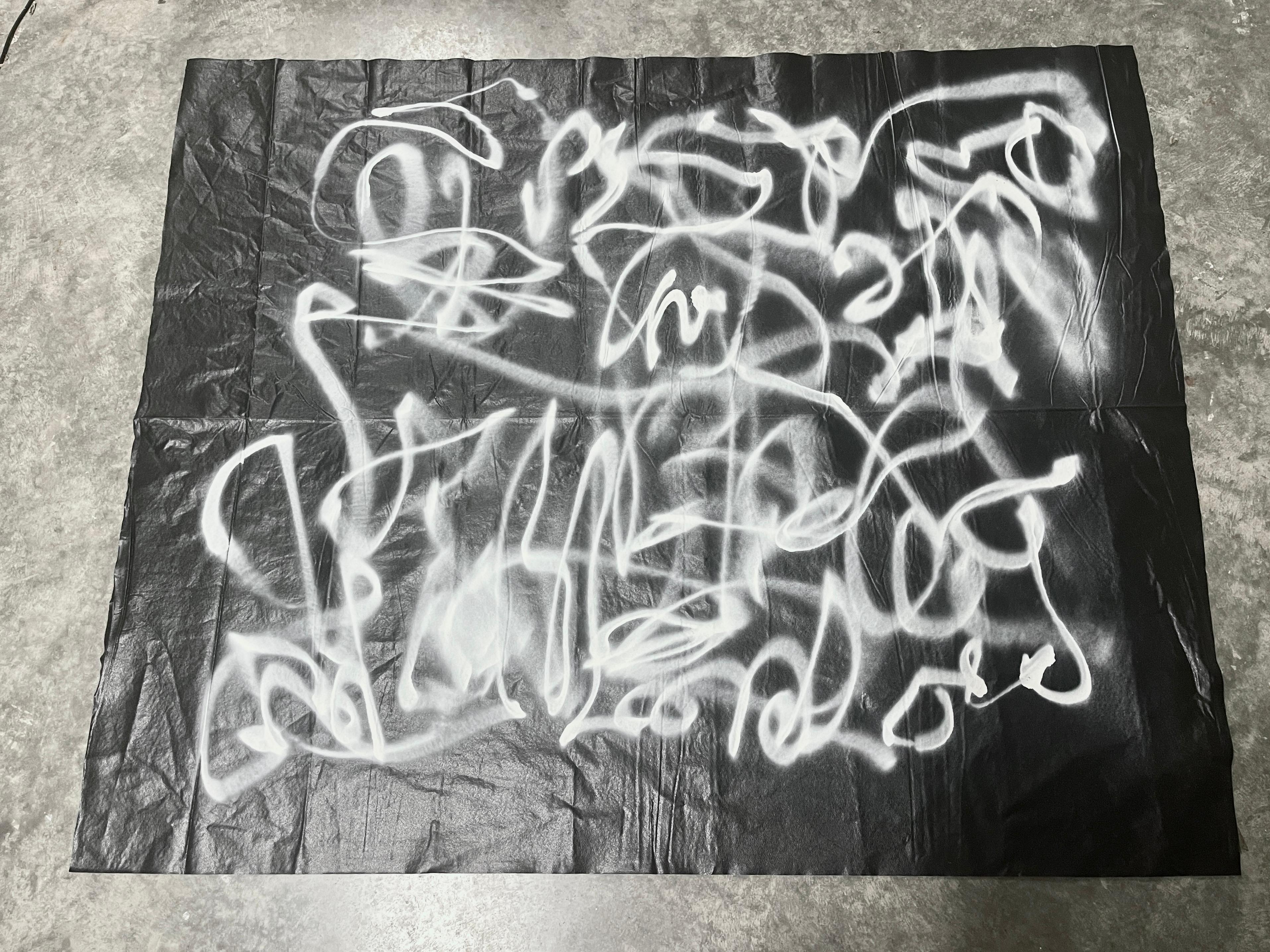Abstrakter Expressionismus, skandinavisches Kunstwerk, schwarzer Ledersockel ''PS02'' 1