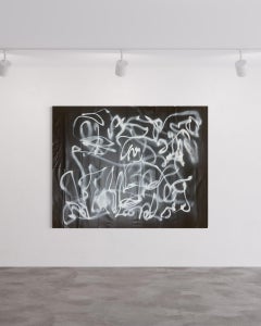 Abstrakter Expressionismus, skandinavisches Kunstwerk, schwarzer Ledersockel ''PS02'' 