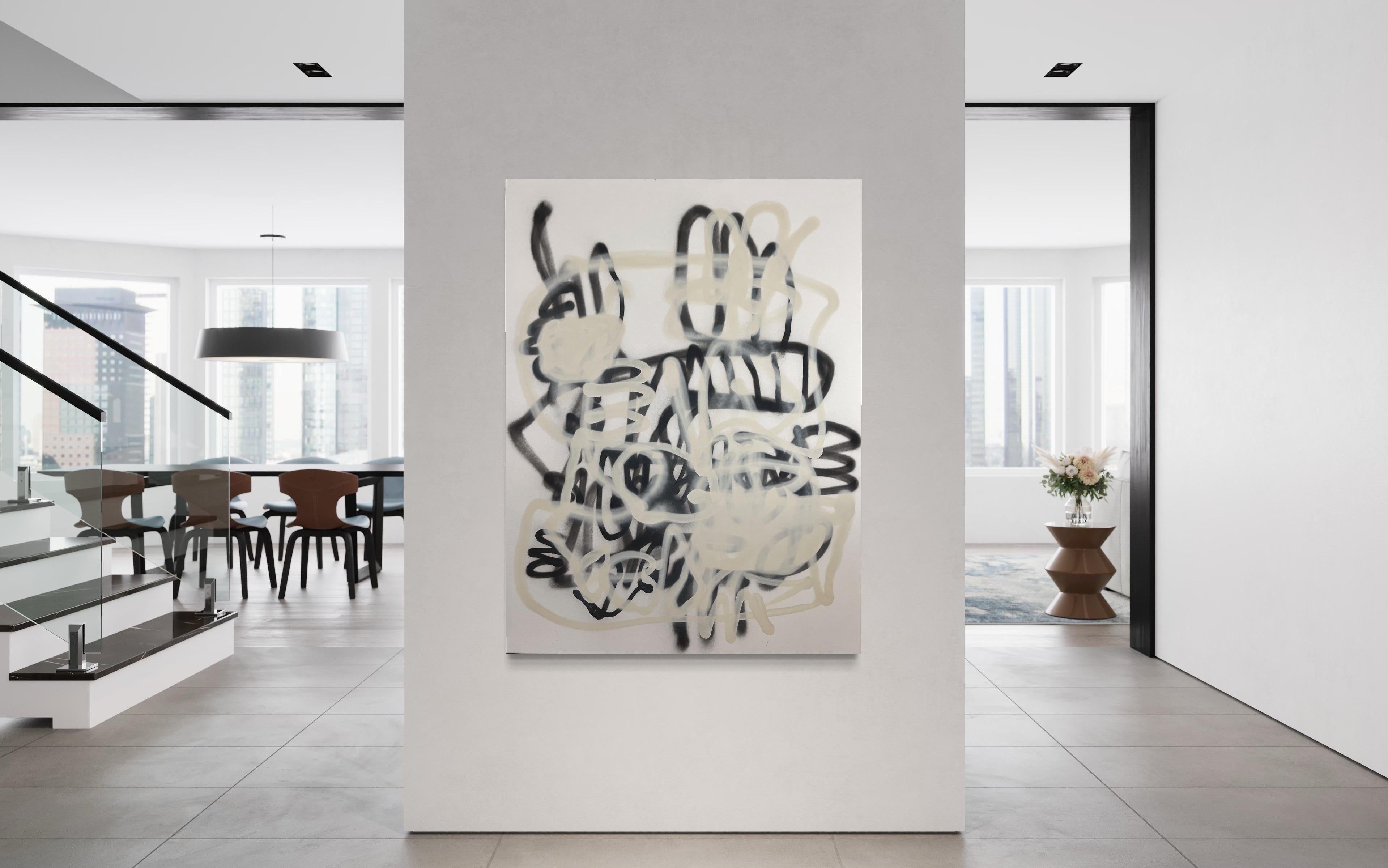 Emmi Granlund Abstract Painting - 'PS03' Abstract Expressionist, Scandinavian artwork, black cream white base