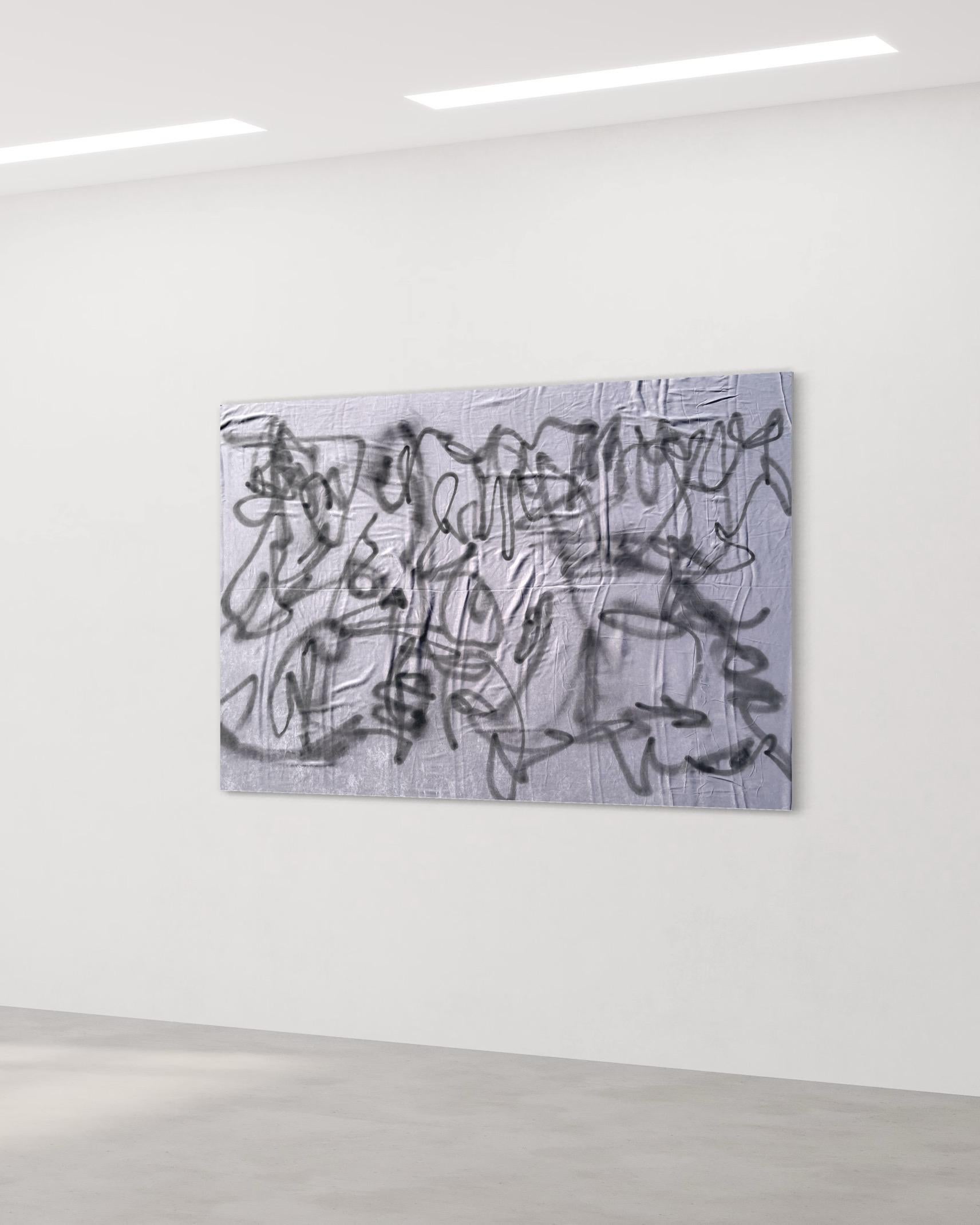 Abstrakter Expressionismus „PS06“, schottisches Kunstwerk, grauer Seidenstoffsockel Palo santo (Grau), Abstract Painting, von Emmi Granlund