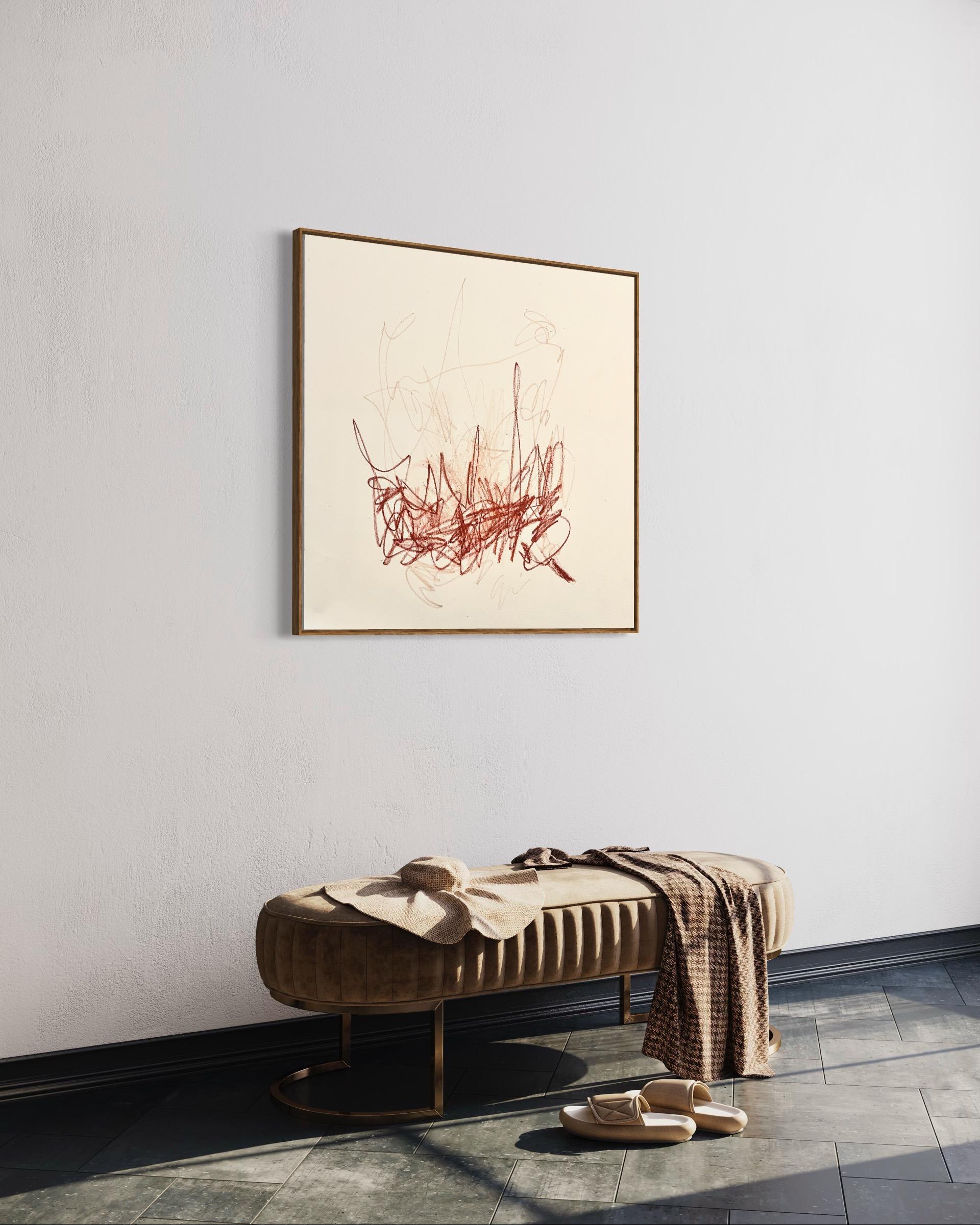 „Spark That Fire“ Abstrakter Expressionismus, skandinavisches Kunstwerk in Rot-Beige