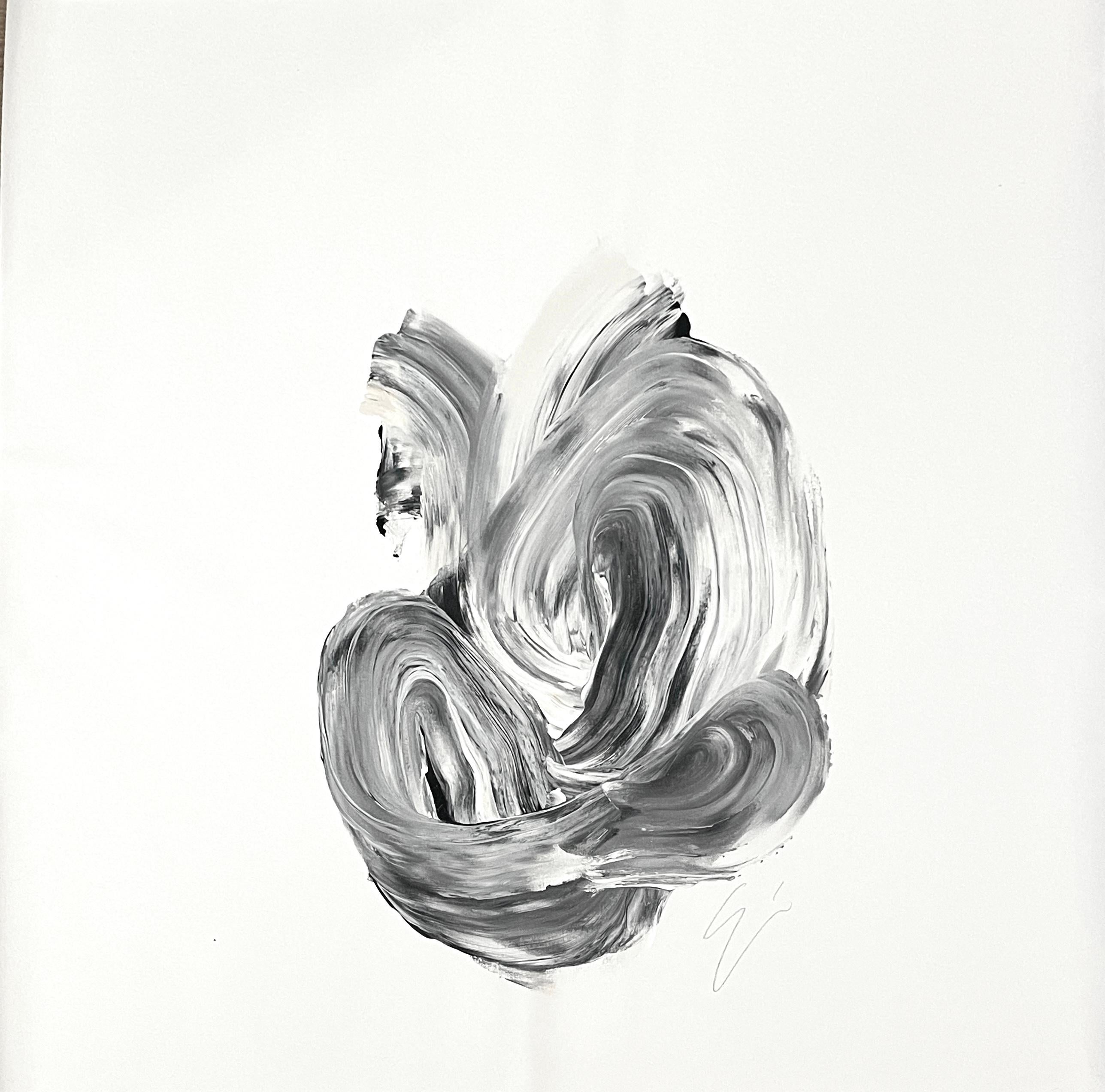 „Unfolding“ Abstrakter Expressionismus, skandinavisches Kunstwerk, Schwarz-Weiß (Grau), Abstract Painting, von Emmi Granlund