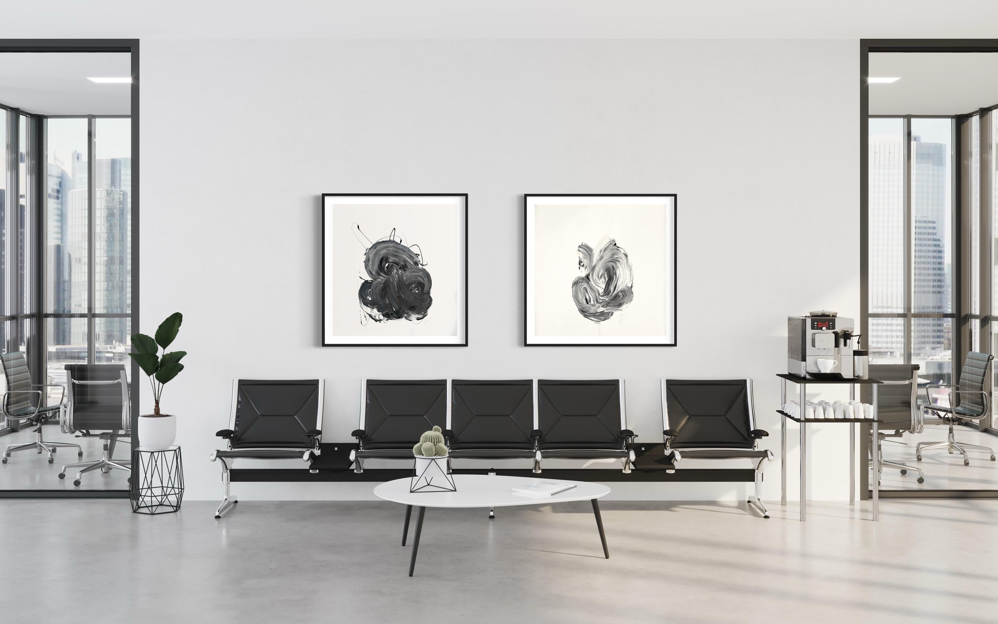 „Unfolding“ Abstrakter Expressionismus, skandinavisches Kunstwerk, Schwarz-Weiß im Angebot 1