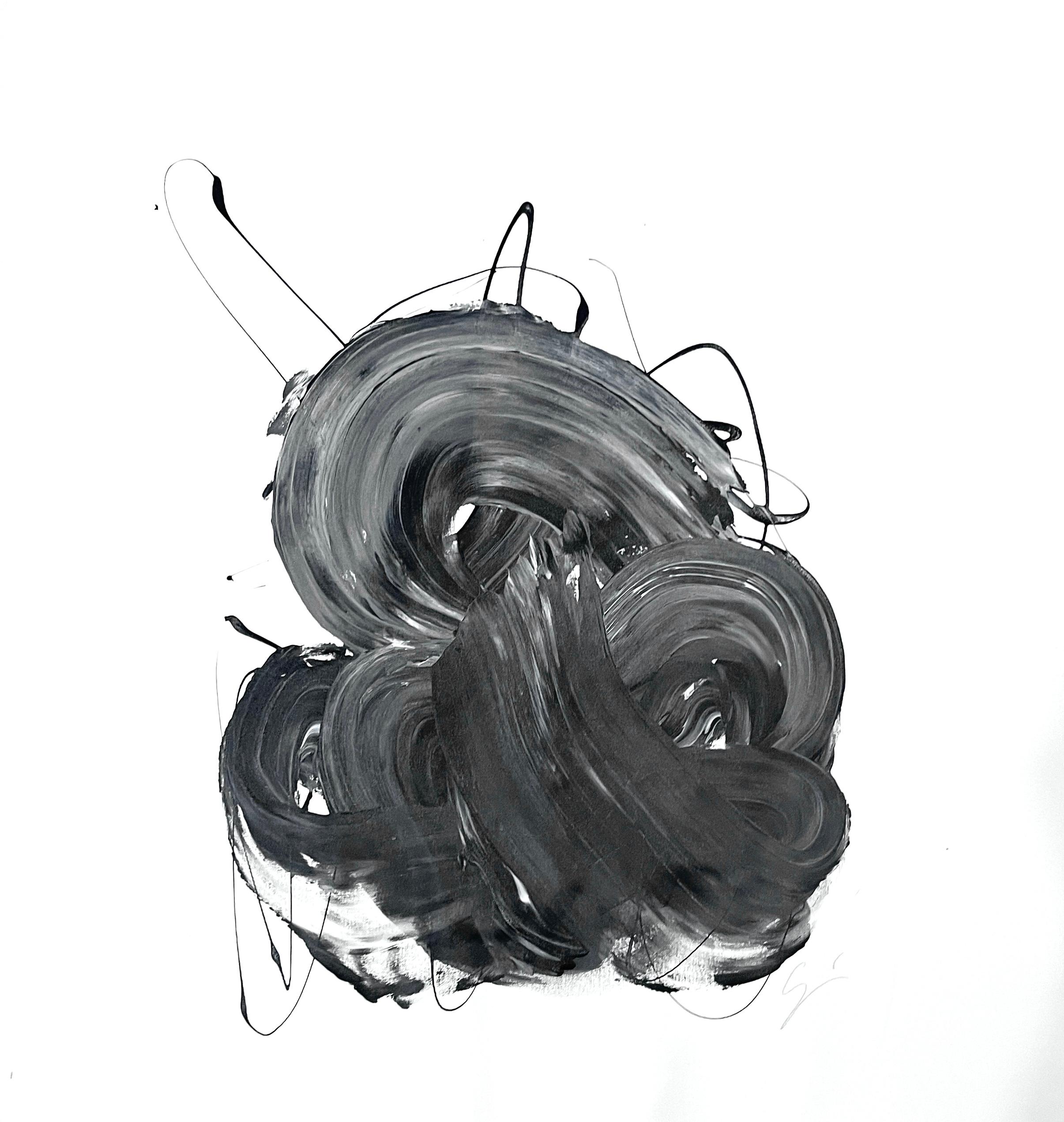'Unfolding II' Abstract Expressionist, Scandinavian artwork, black and white - Painting by Emmi Granlund