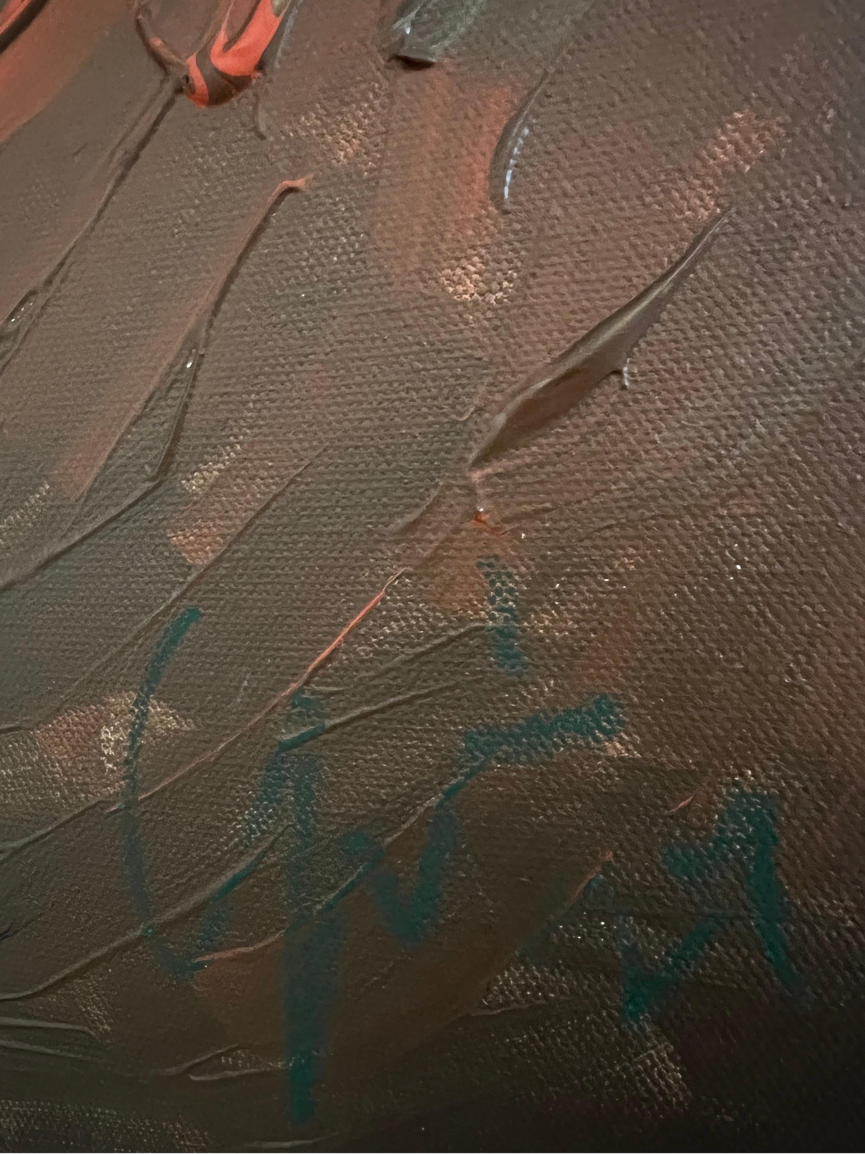 'Let Life Guide You' Peinture abstraite marron foncé aux tons sourds 1