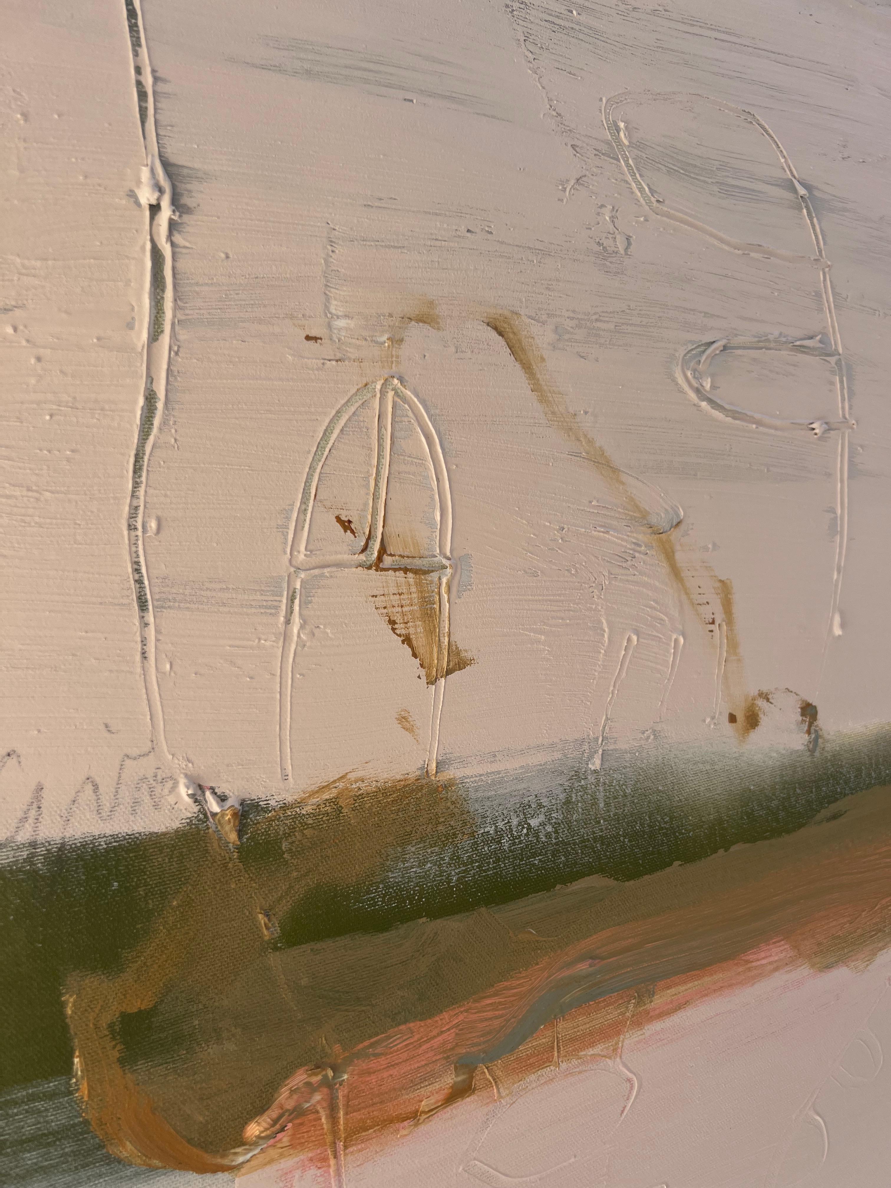'1967 NEW YORK' abstract elegant nordic painting earthy green beige For Sale 2