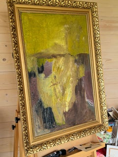 GOLGOTHA : peinture abstraite, colorée, aux tons sourds, cadres dorés, croix chrétienne, Jésus