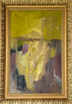 GOLGOTHA : peinture abstraite, colorée, aux tons sourds, cadres dorés, croix chrétienne, Jésus