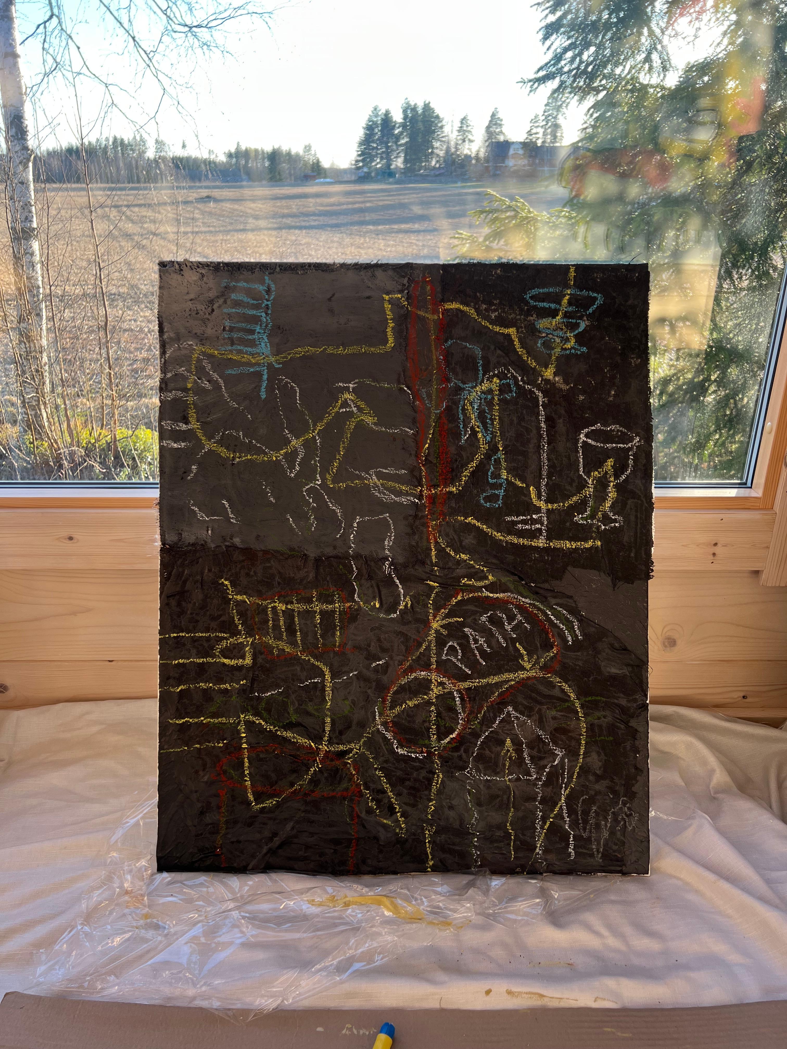 PATH – Abstract Symbolic Painting on Growth and Direction, Nordic chic black For Sale 8