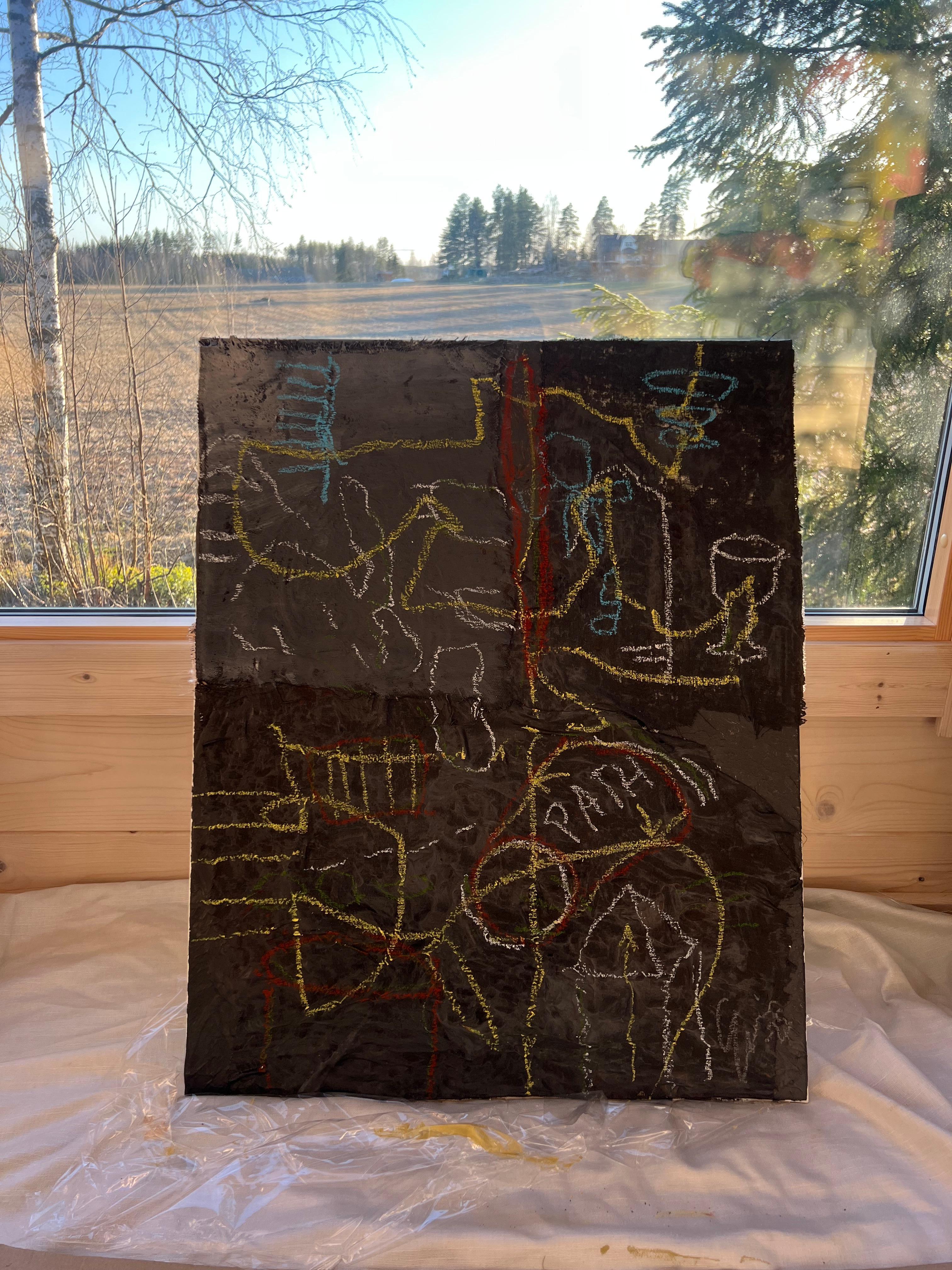 PATH – Abstract Symbolic Painting on Growth and Direction, Nordic chic black - Black Abstract Painting by Emmi Iida Granlund