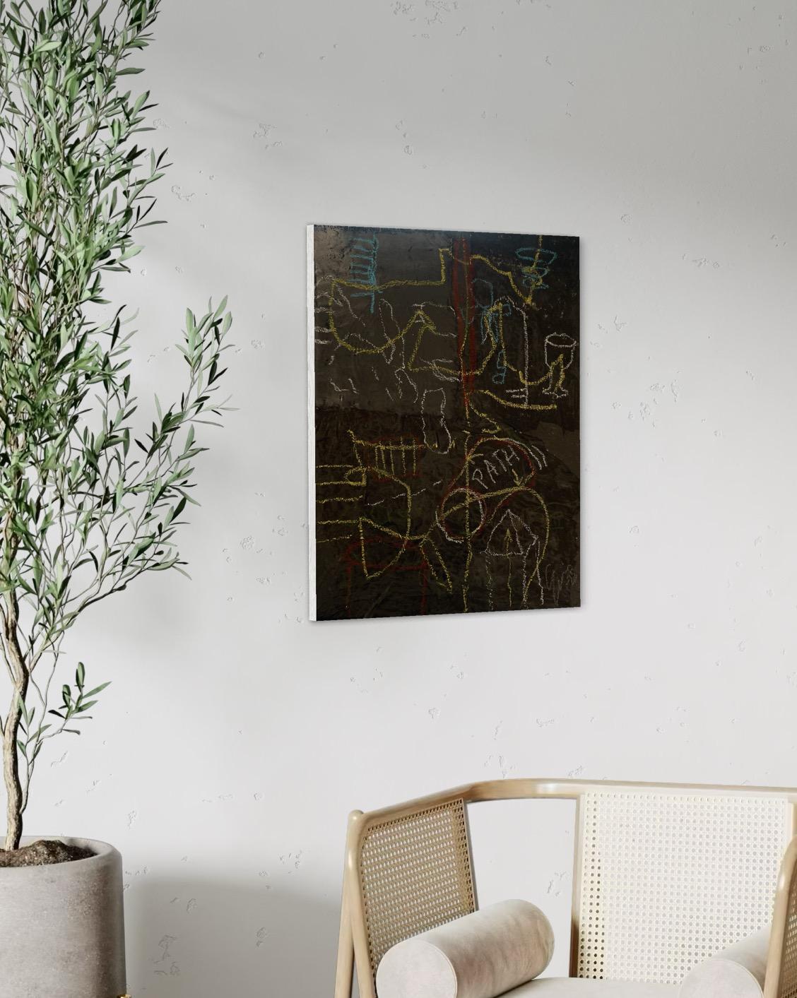 PATH – Abstract Symbolic Painting on Growth and Direction, Nordic chic black For Sale 3