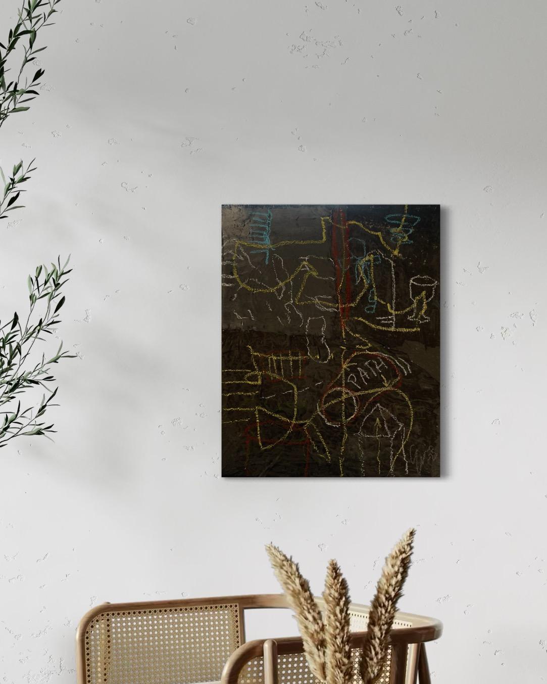 PATH – Abstract Symbolic Painting on Growth and Direction, Nordic chic black For Sale 4