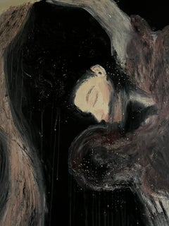 Queen of the Night woman meditating purple dark eyes closed painting abstract