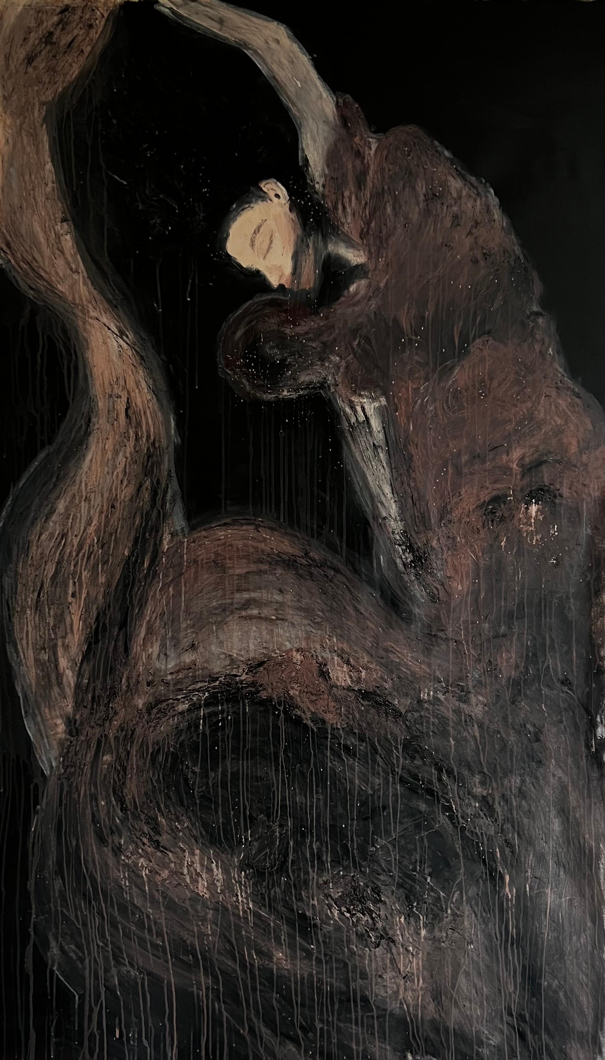 Queen of the Night woman meditating purple dark eyes closed painting abstract