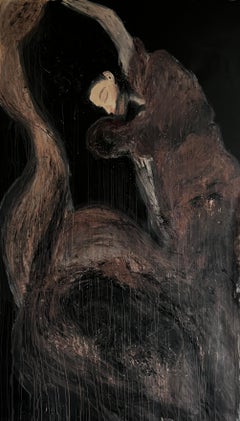 Queen of the Night woman meditating purple dark eyes closed painting abstract