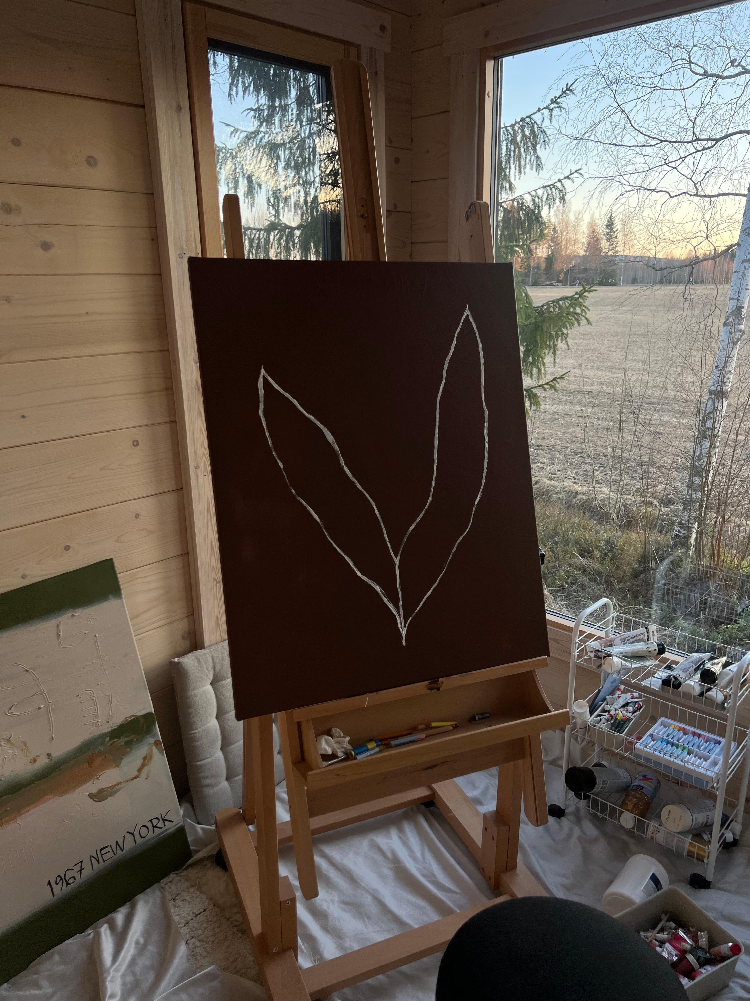 'Vitoris' abstract elegant nordic painting burgundy red wine brown For Sale 1