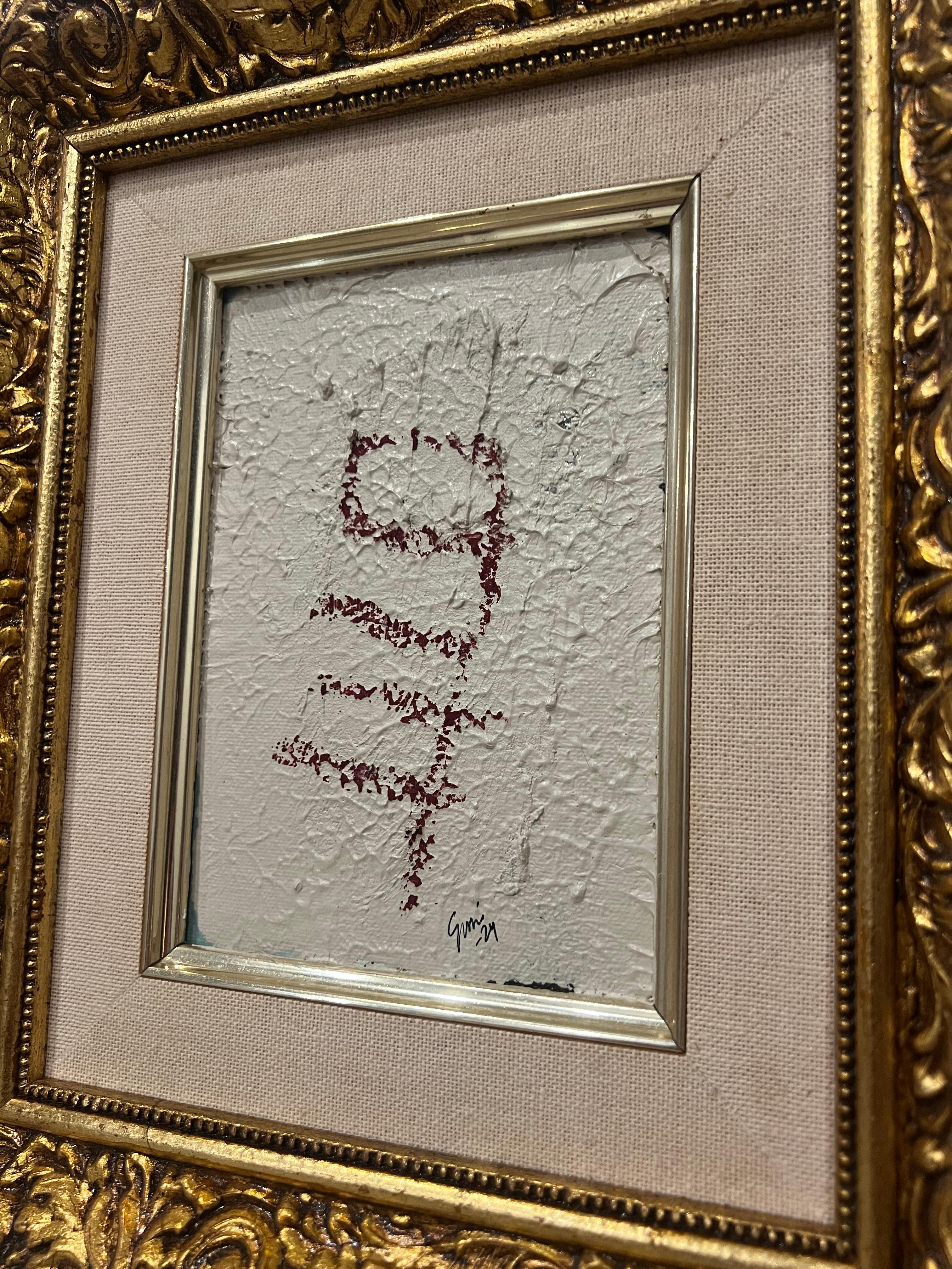 'Connect' astratto, chic, elegante, mistico nordico pittura acrilica beige fango in vendita 1