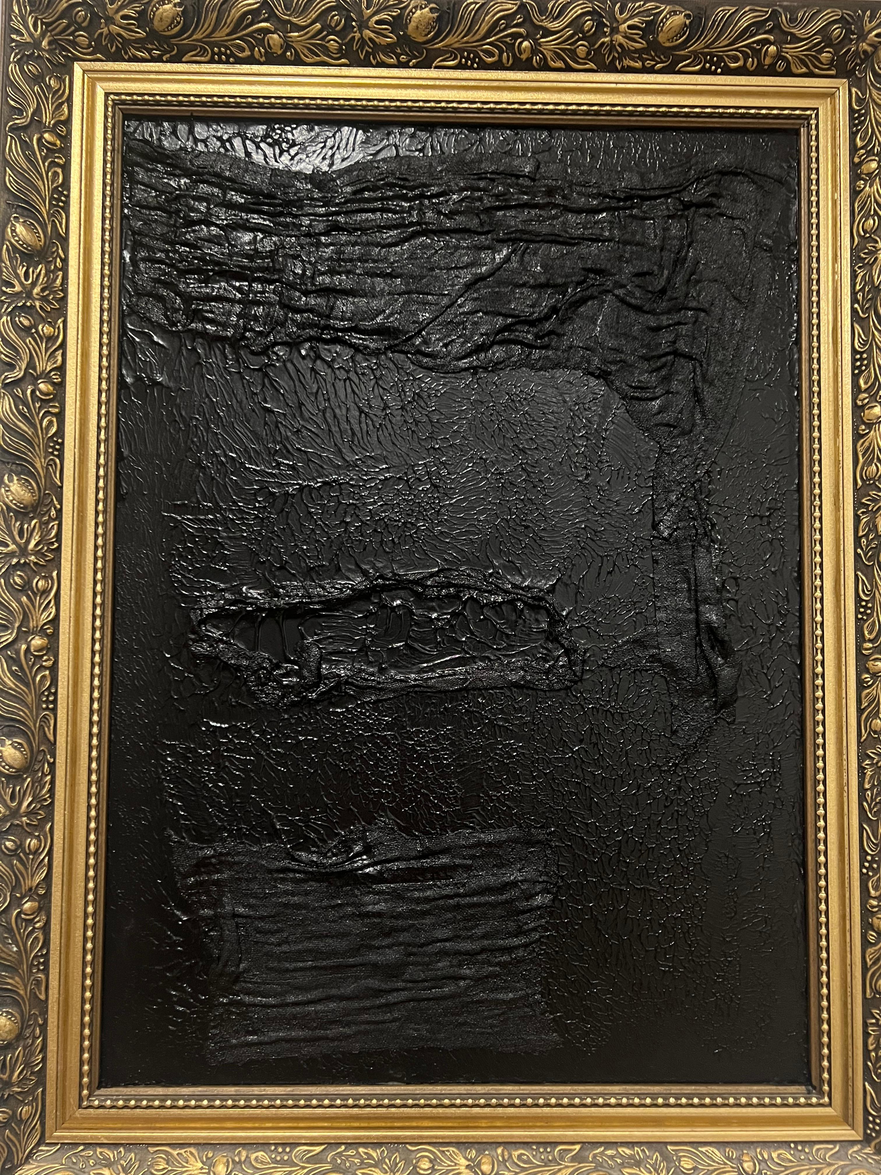 Abstraktes, schickes, elegantes, mystisches nordisches Acrylgemälde „Roots I“ Schwarzgold-Gemälde in Schwarzgold im Angebot 7
